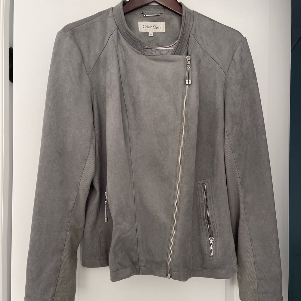 Calvin Klein Women's Grey Suede Moto Jacket